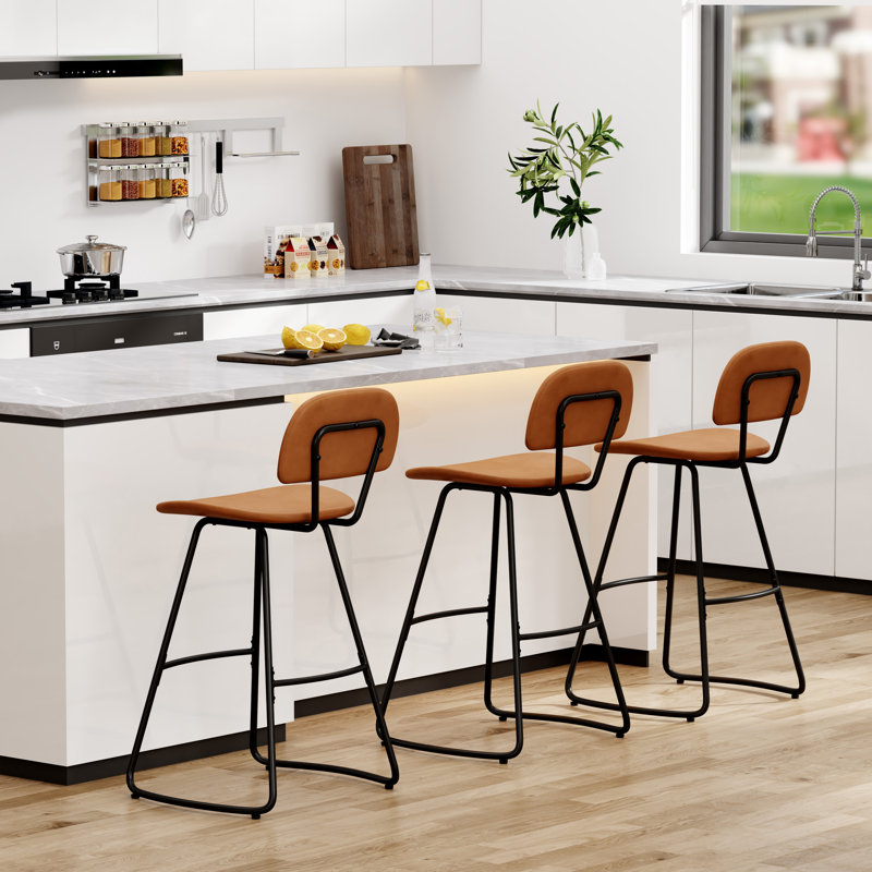 Tabouret de comptoir rembourré avec structure en métal, Brun, Tabouret de bar (siège d’une hauteur de 30 po)
