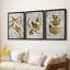 Quatre oiseaux qui chantent - Feuille d'or - Toile sur toile tendue avec châssis encadré - 3 pièces-1012188402