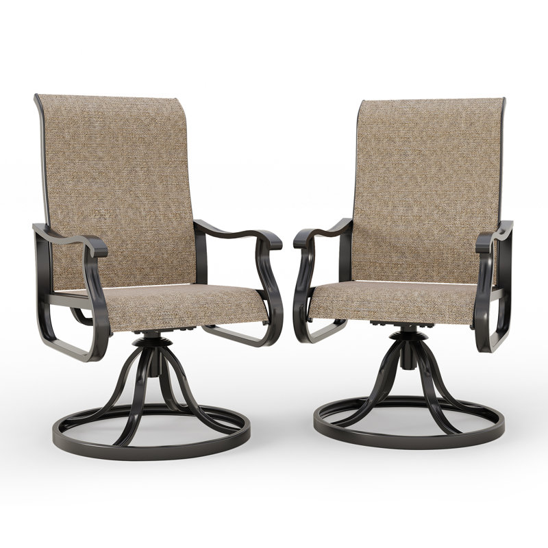Ashalyn High Back Swivel Rocker Outdoor Dining Armchair (Set of 2), Brown