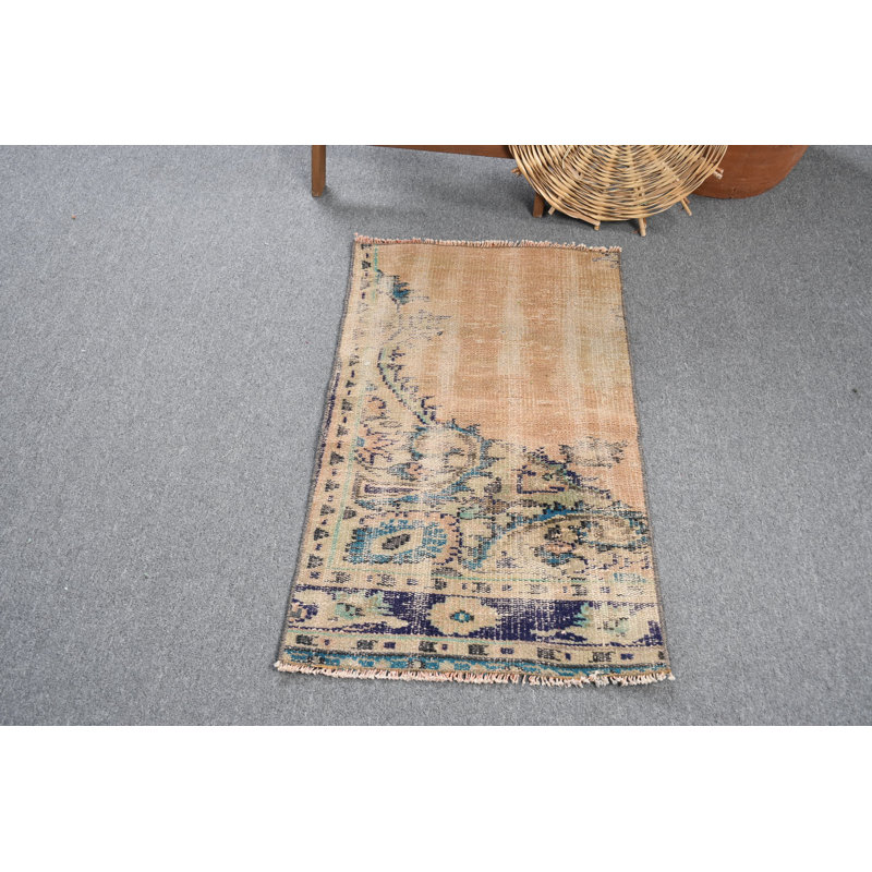 Handmade Vintage Turkish Oushak Rug in Small Size with Brown Beige Boho Decor for a Unique Antique Carpet Look