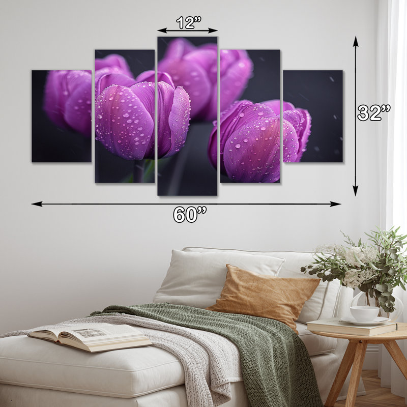 Mauve et gris Moody Majesty Tulips I - ensemble d'art mural tulipes