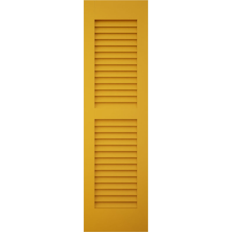 Volets extérieurs Americraft à deux persiennes égales en bois véritable (par paire), 15 po L x 84 po H, avec capuchons de volets en aluminium, bleu paisible