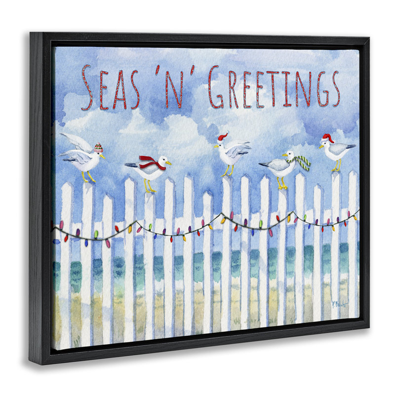  Seas 'n' Greetings Seagulls Floater Canvas Wall Art by Paul Brent, H 17 po x l 21 po, Cadre flottant noir de jais