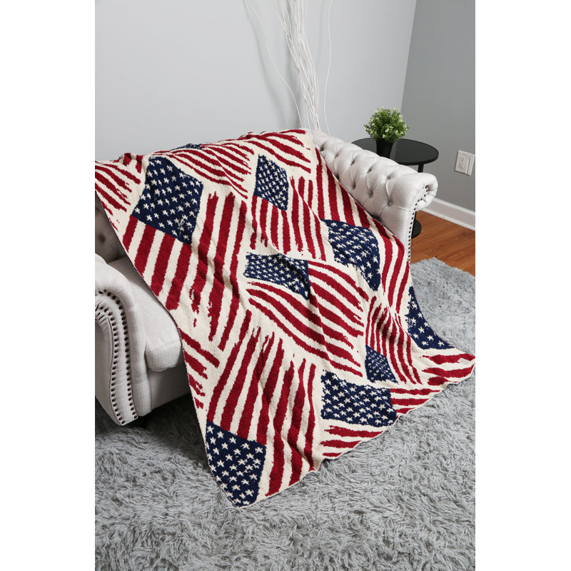 American Flag Pattern Luxury Soft Throw Blanket - RED/NAVY