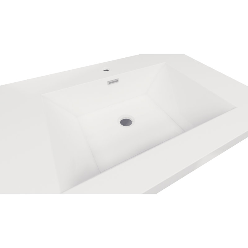 Better Vanity 19.5'' High Gloss White Stone Rectangular Bathroom Sink with Overflow
