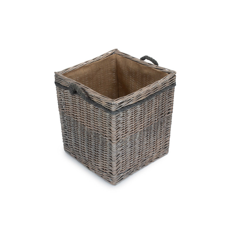 Wicker Storage Basket with Lining, 45cm H x 40cm W x 40cm D, Grey Wash