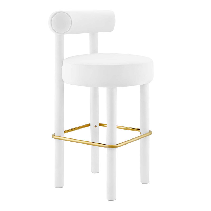 Modway Toulouse Stool, Gold, White, Bar Stool (30” Seat Height)