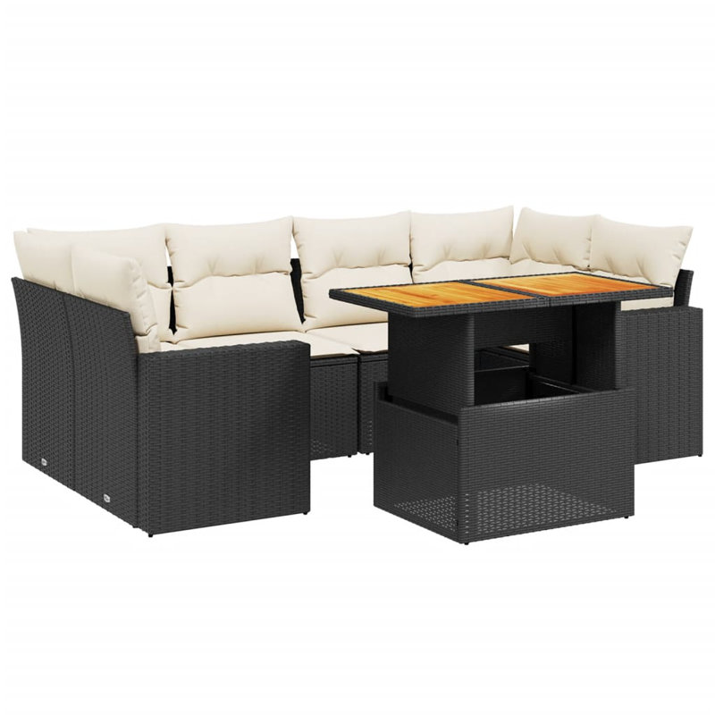 Ensemble de canapé de jardin d'extérieur noir et blanc crème