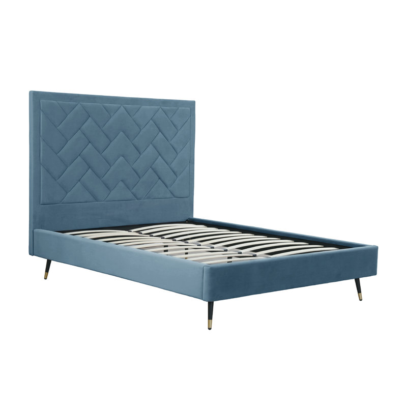 Lit plateforme en bois d'eucalyptus Crosby, Grand, Bleu