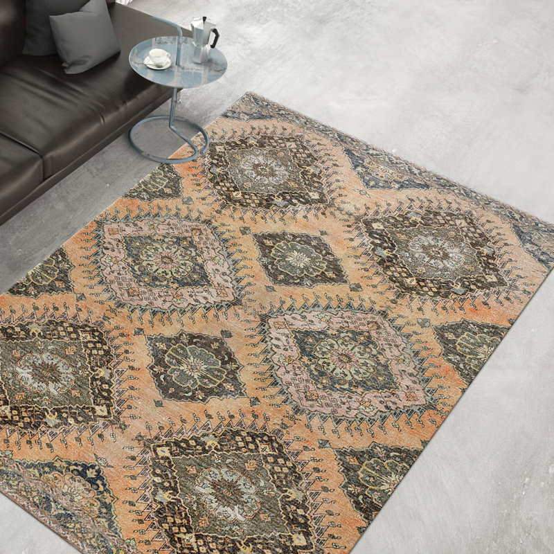 Ornate Floral Pattern Non Woven Thin Type Printed Rug Ideal for Accentuating Your Living Space Decor, Rectangle 5'11" x 9'2"