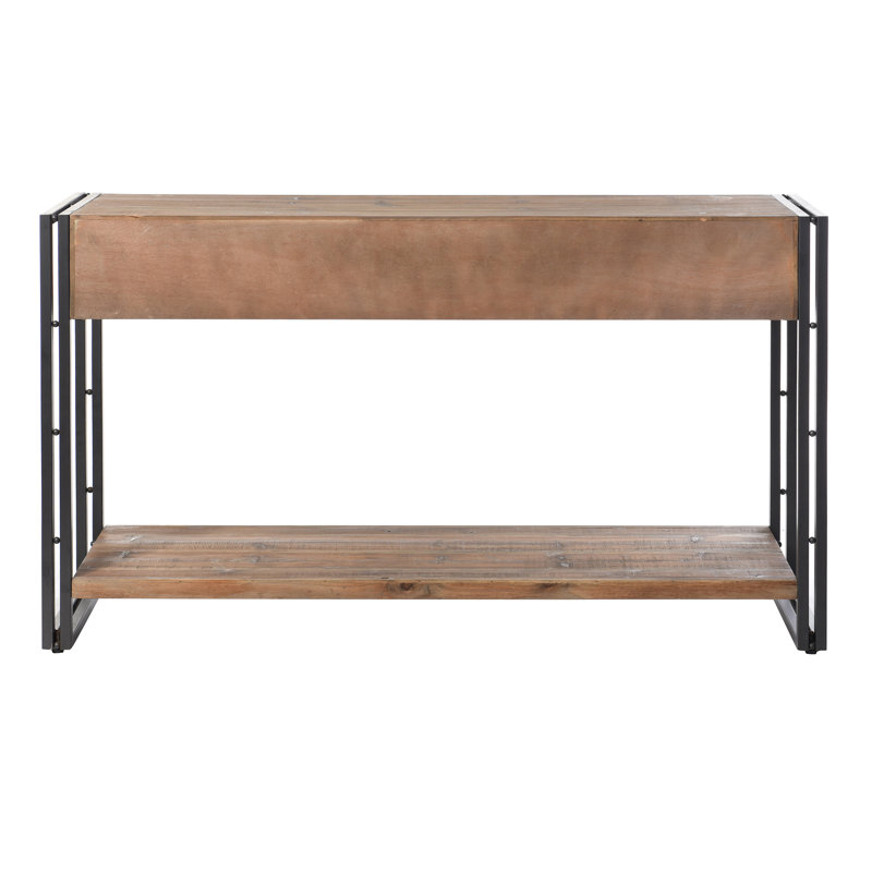 Calvin Transitional Two-Tone Gray and Natural Wood Console Table with Black Iron Frame