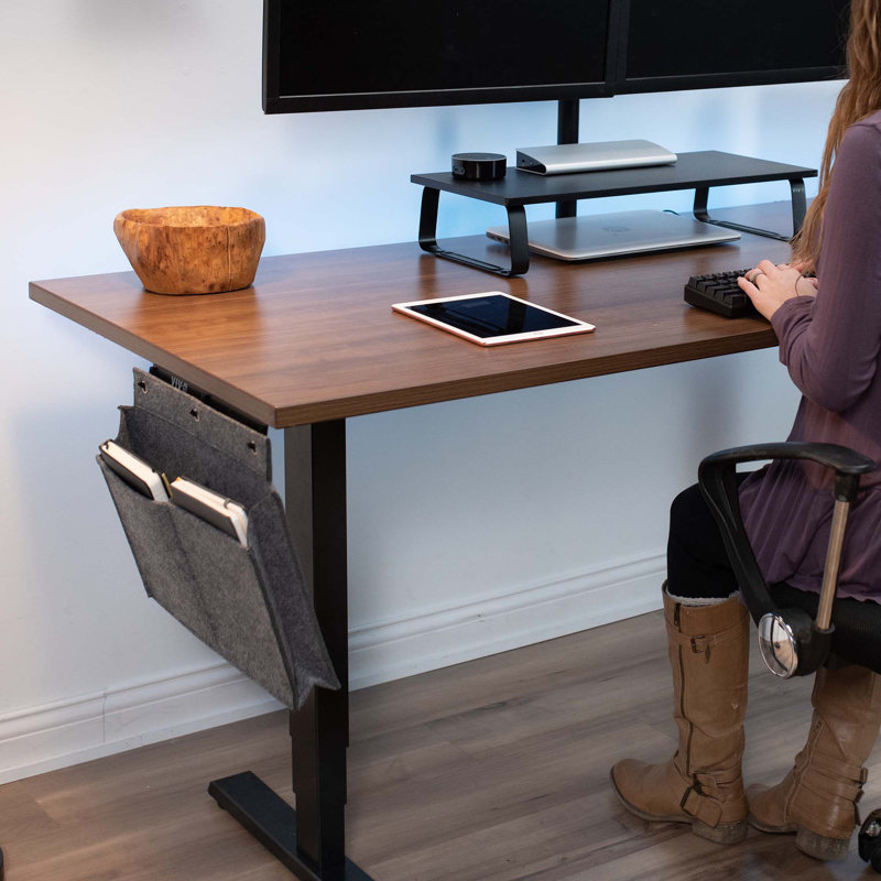 Sleek Modern Gray Felt & Steel Side Desk Storage Pocket