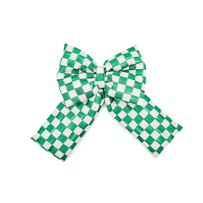 Check Bow, 2" H x 10" W x 11" D, Teal/White