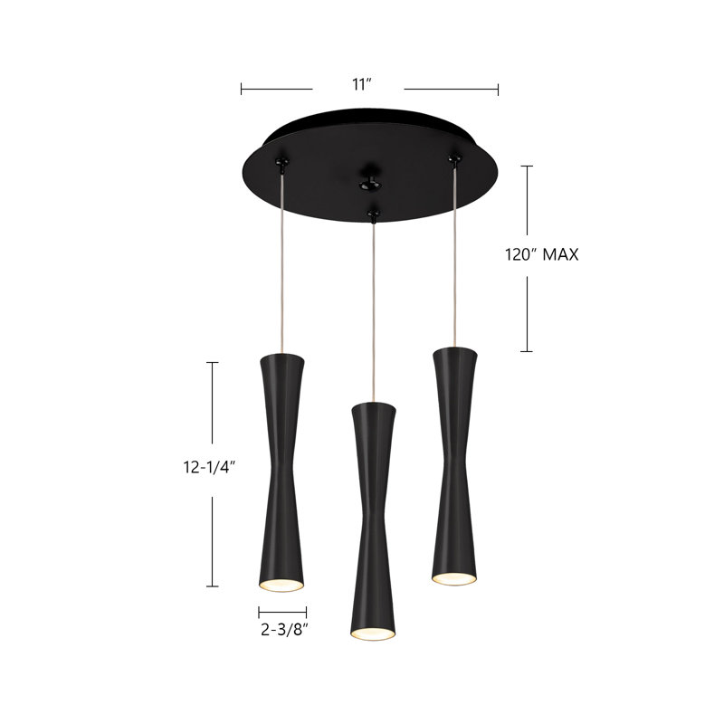 Robson LED Pendant, Black, 3 Lights, 42 W
