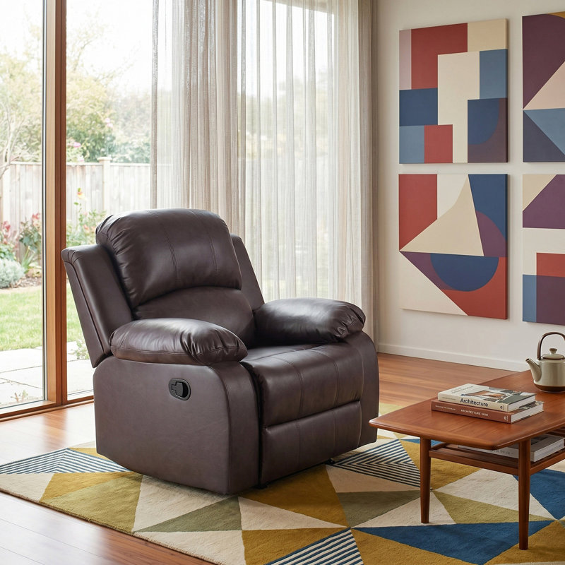 Brown Vegan Leather Manual Recling Chair, Brown Faux Leather