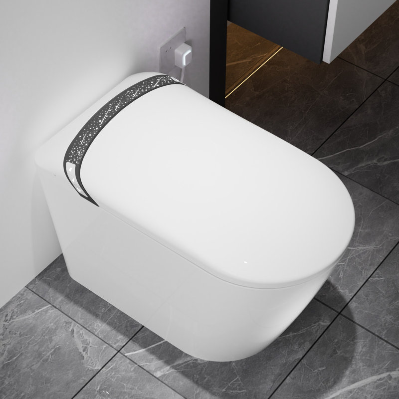 White Smart Toilet With Elongated Design, Auto Open/Close Lid, Foot - Operated Activation, 1.28 Siphonic Jet Flush, Multiple Washing Modes, And Heated Seat For Bathroom Hygiene
