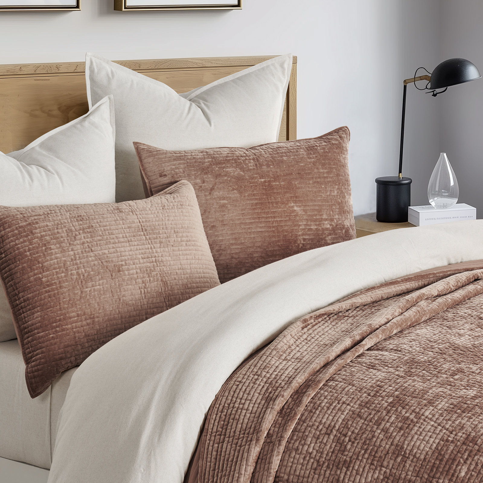 Velvet Quilt Set, Oversized Cal King, Terracotta Clay