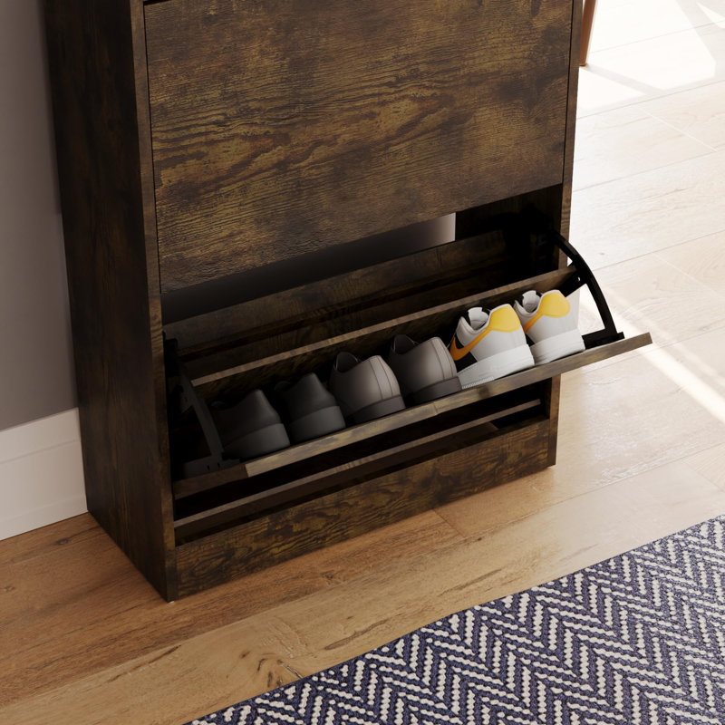 12 Pair Shoe Storage Cabinet, Dark Wood