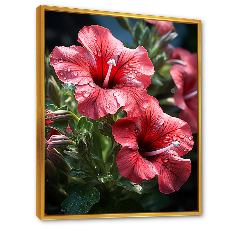 Red Petunia Parade - Pétunias, art mural, H 44 po x l 34 po x P 1,5 po, Cadre flottant doré