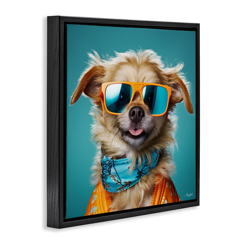 Hipster Dog Portrait, 18" H x 18" W, Jet Black Floater Frame