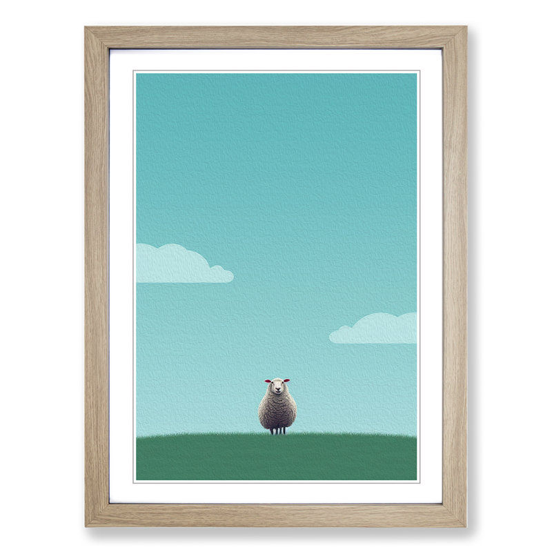 Sheep Minimalism - Framed Print, 64cm H x 46cm W x 2cm D, Oak