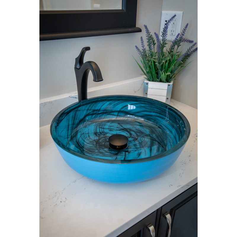 Eden Bath 16.625'' Blue Tempered Glass Circular Bathroom Sink