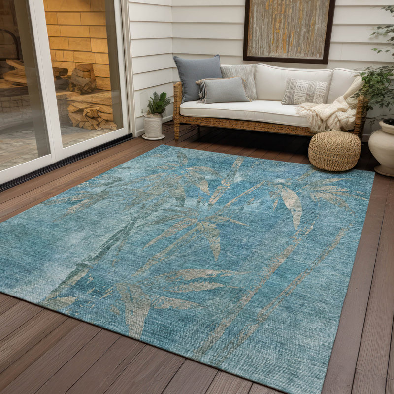 Machine Washable Indoor/Outdoor Bernadette ACN2222 Botanical Rug, Rectangle 10' x 14'