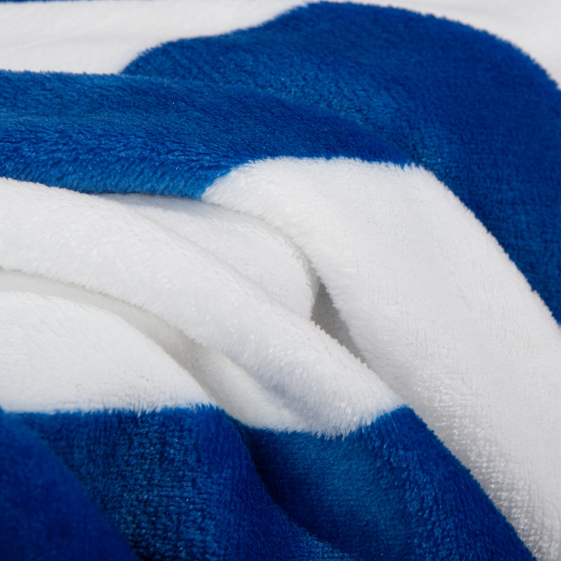 Couverture en flanelle super douce, Grand lit, Rayé bleu / blanc