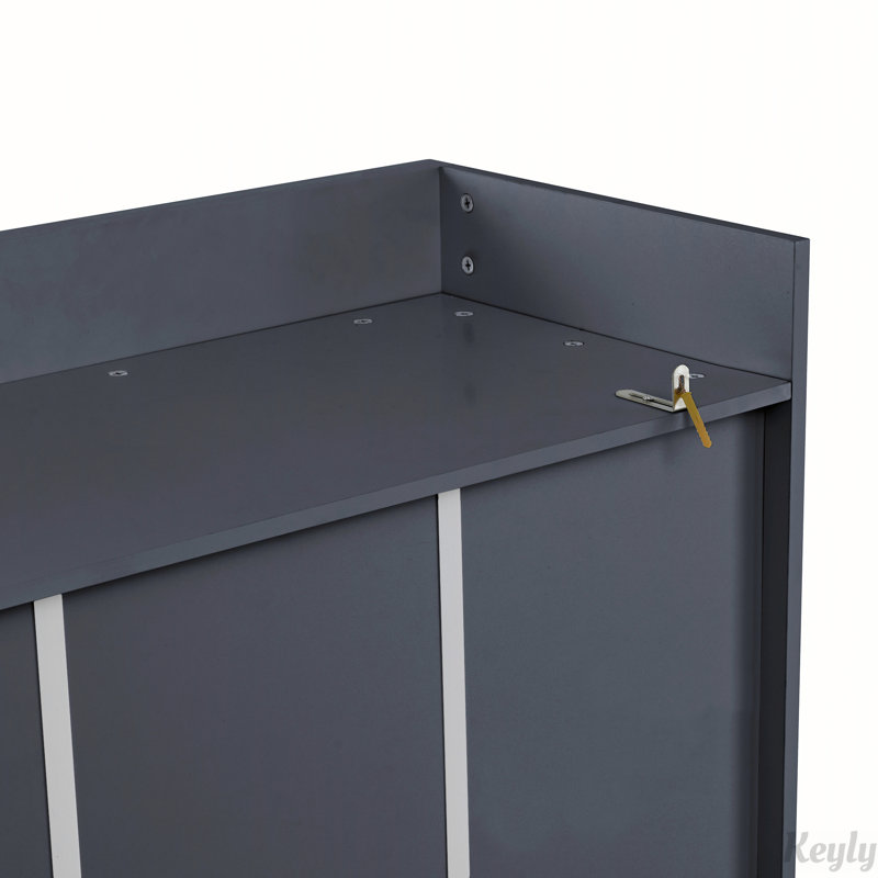 Garde-manger élégant de style shaker Eltera de 78 pouces avec portes en verre et surface rabattable, Gris