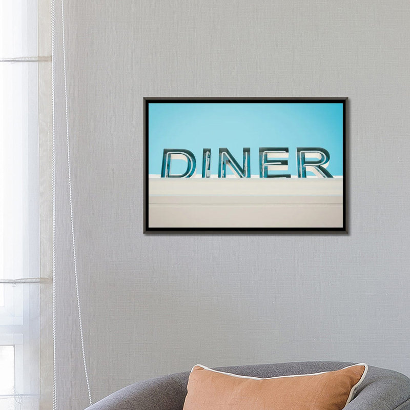 Enseigne Retro diner-reproduction de photo, Toile avec cadre gris, Pas de tapis, H 18 po x l 26 po x P 1,5 po