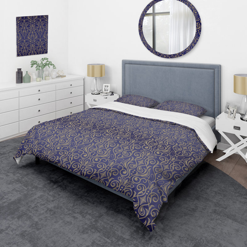 Purple Damask - Abstract Duvet Cover Set - Microfiber Polyester, King Duvet Cover + 2 King Shams