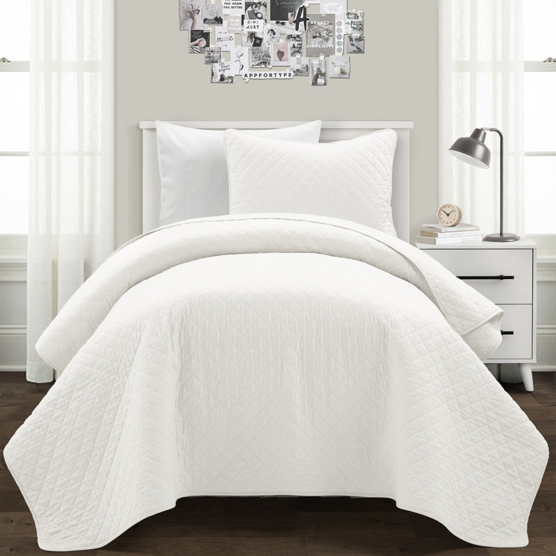 Pure White Twin XL Cotton Reversible Quilt Set