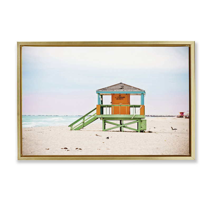 Cadre flottant No Lifeguard On Duty, design par Seven Trees Design, H 21 po x l 31 po, Cadre flottant métallique doré