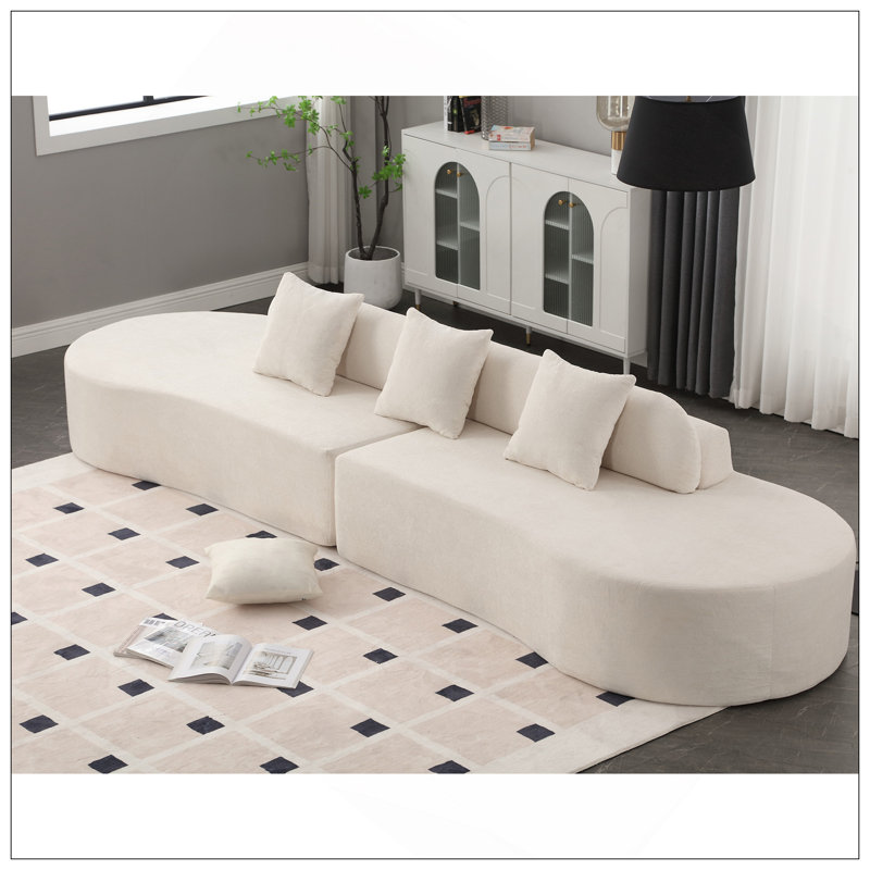 Canapé combiné moderne incurvé, canapé en tissu éponge, canapé minimaliste dans le salon, appartement, aucun assemblage requis, trois coussins