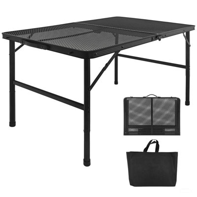 Table de camping 3 pi avec bureau en filet, petite table de barbecue pliante portable et noire