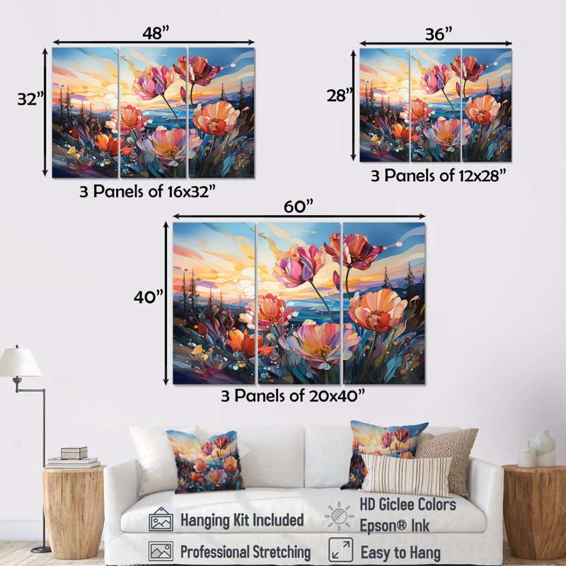 Verre tulipes liquides Art I - ensemble de décorations murales tulipes, H 40 po x l 60 po x P 1 po