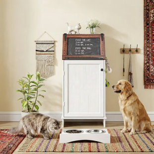 Station d'alimentation pour chien, armoire de rangement pour aliments pour chiens, armoire de rangement pour animaux avec bols de chien cachés, support pour nourriture pour animaux