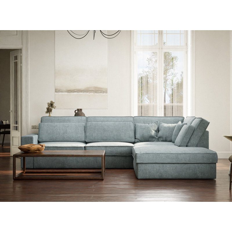 5 Seater Corner Sofa , Left Hand Facing, Bright Light Blue Polyester/Chenille