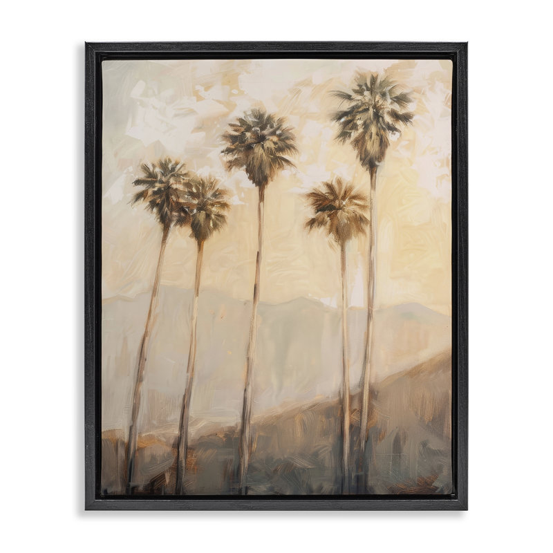  "SoCal Sunny Palm Trees Floater", art mural par Petal Prints Design, Cadre flottant noir de jais, H 21 po x l 17 po