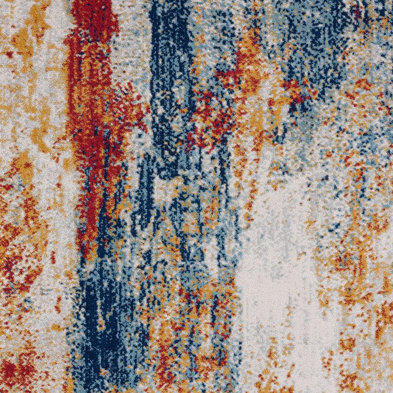 Abstract Red/Blue/Gold Colourful Indoor Area Rug, Runner 2'3" x 7'3"