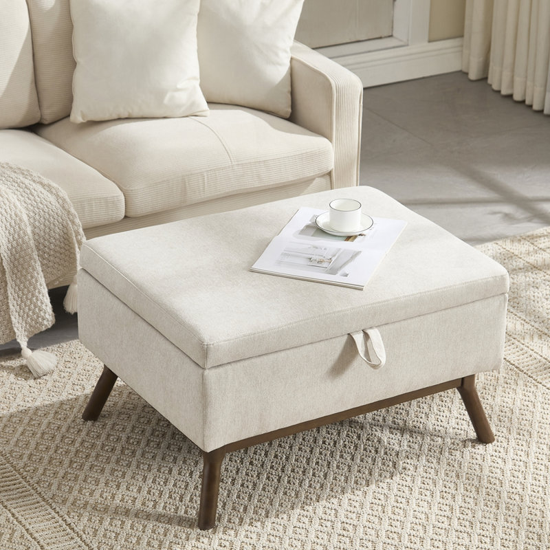 Repose-pieds avec rangement Mid-Century, Tissu beige