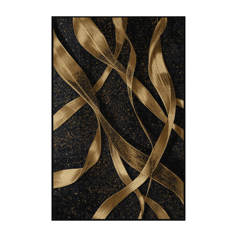 Soft Plush Fessler New Years Modern & Contemporary Abstract Area Rug in Black – Black Binding, 2x3