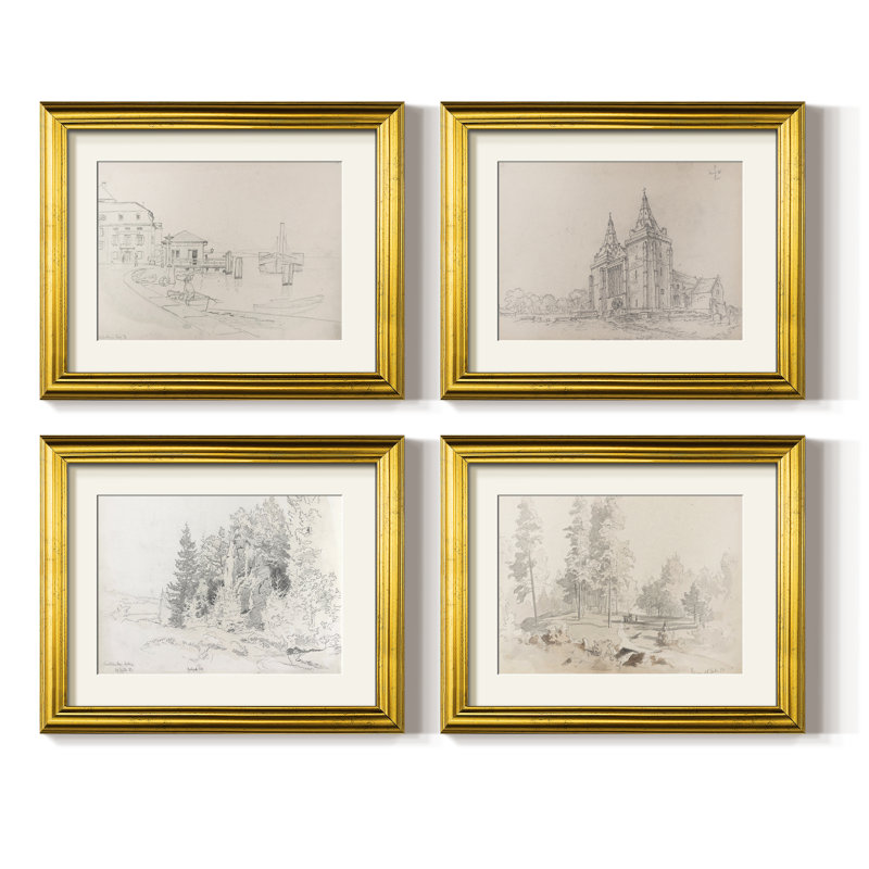 Vintage Sketch IV  -4 Piece Set of Framed Prints