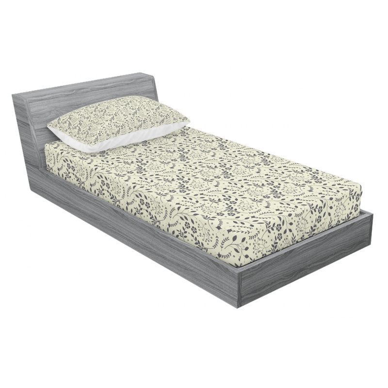 Ensemble de draps Garden, Ensemble de draps pour lit simple + un drap-housse, Motif floraux gris