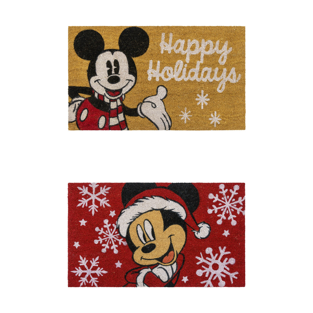 Licensed Disney Mickey Mouse Santa Happy Holidays Christmas Coir Door Mat 2-Piece Set Disney by Gertmenian