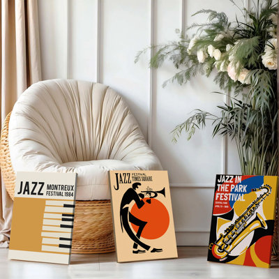 Ensemble de 3 affiches encadrées, style vintage, inspirées des festivals de jazz. Affiches rétro de Montreux, Times Square et Central Park. Impressions abstraites de piano, trompette et saxophone pour la décoration de votre salon, chambre ou studio. Décoration murale moderne.