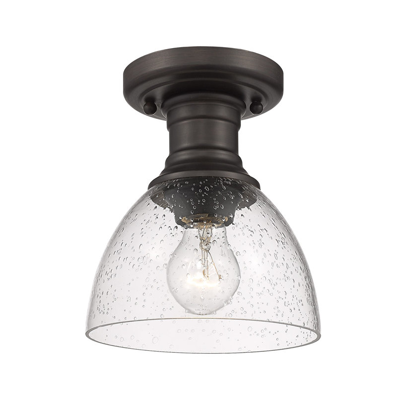 Plafonnier semi-encastré en verre Bales, Bronze huilé, Verre martelé