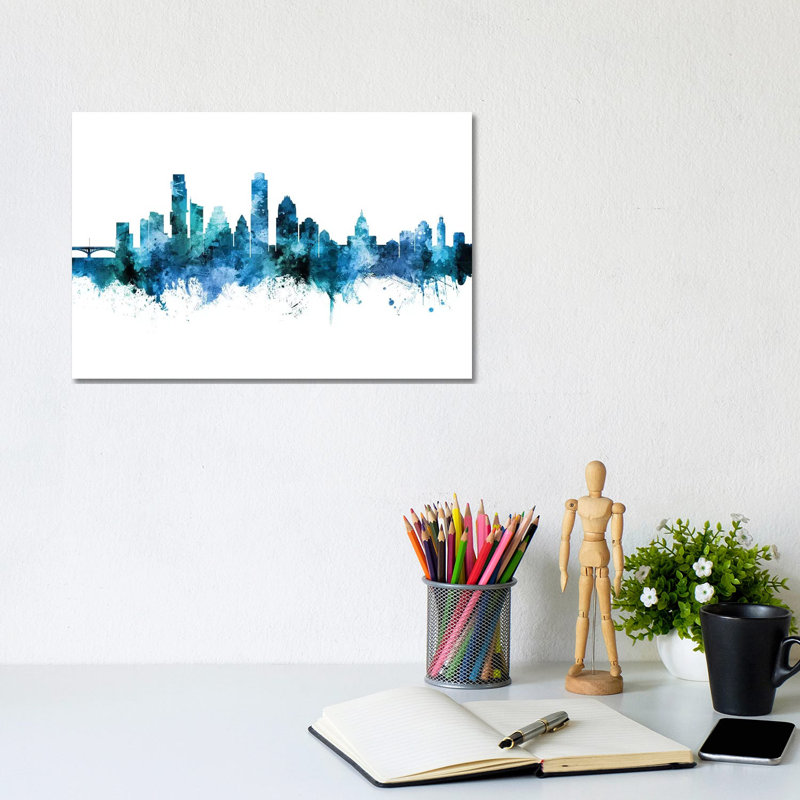 Austin Texas Skyline Blue Teal by Michael Tompsett - Wrapped Canvas Gallery-Wrapped Canvas Giclée, 20.32 cm H x 30.48 cm W