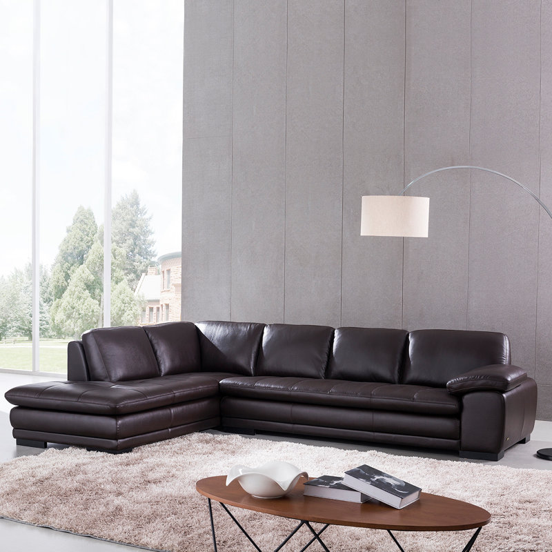 126" Wide Leather Match Sofa & Chaise, Left Hand Facing, Coffee Leather