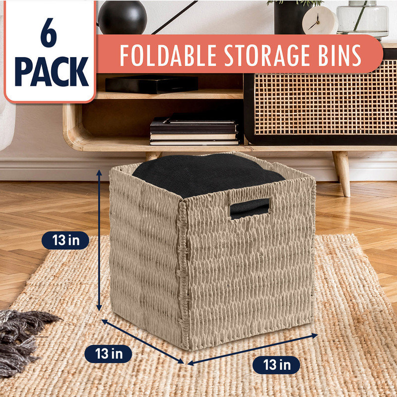 Ensemble de 6 paniers-cubes en osier, Beige, H 13 po x l 13 po x P 13 po